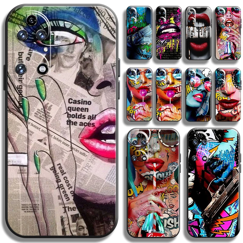 Red Lips Sexy Street Graffiti Phone Case For Huawei P50 P40 P30 P20 Pro Lite 5G P Smart Z 2021 Shockproof Soft Cases TPU