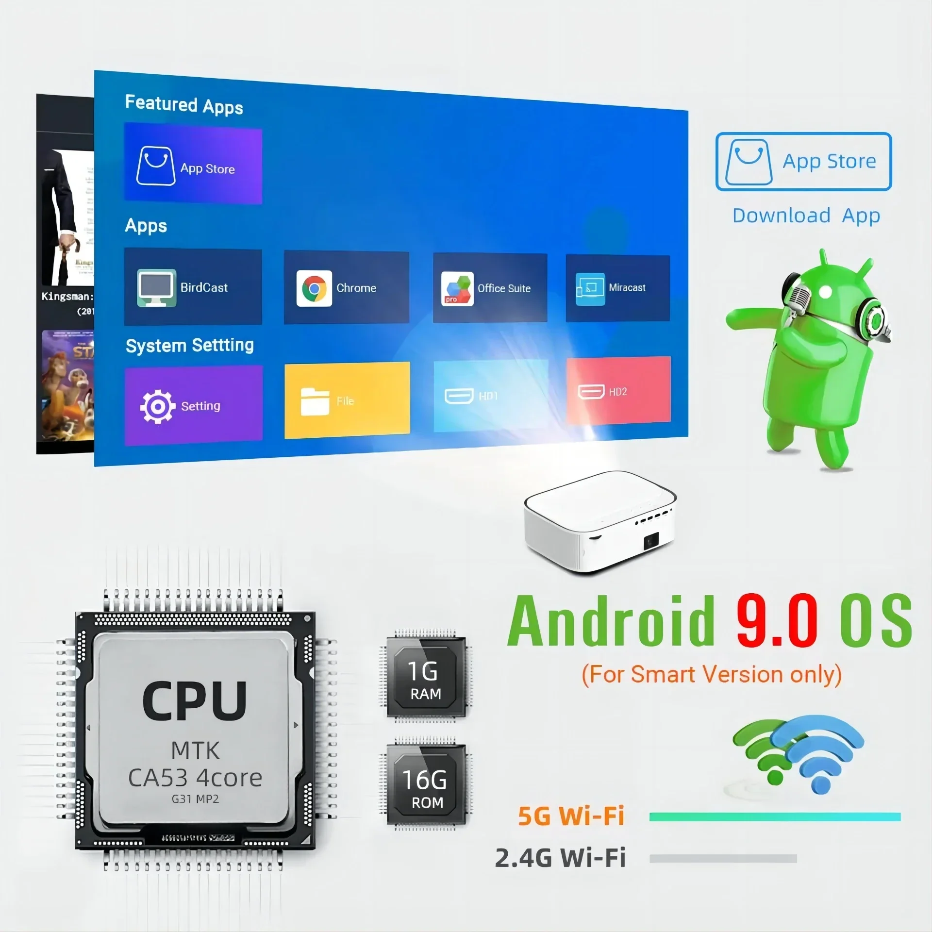 BYINTEK K45 Smart WiFi Android Full HD 1080P Портативный светодиодный ЖК-видео 3D 4K Классный