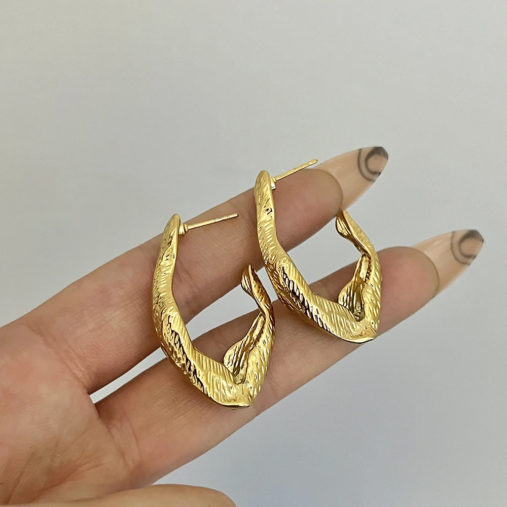 Greatera серьги-кольца из нержавеющей стали с неровной текстурой для женщин