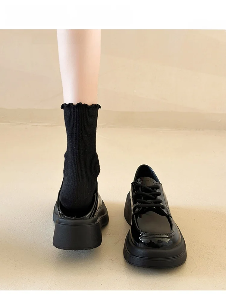 Женские лоферы 202 Li 3 новые зимние британские туфли Sle Qaw черные на шнуровке Preppy Ma