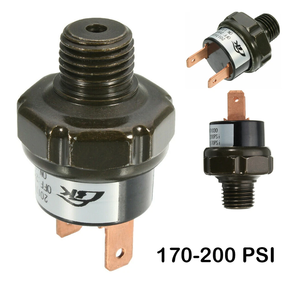 

Black Air Compressor Tank Pressure Control Switch Valve Heavy Duty 170-200 Psi Off Air Ride Suspension 1/4" NPT End