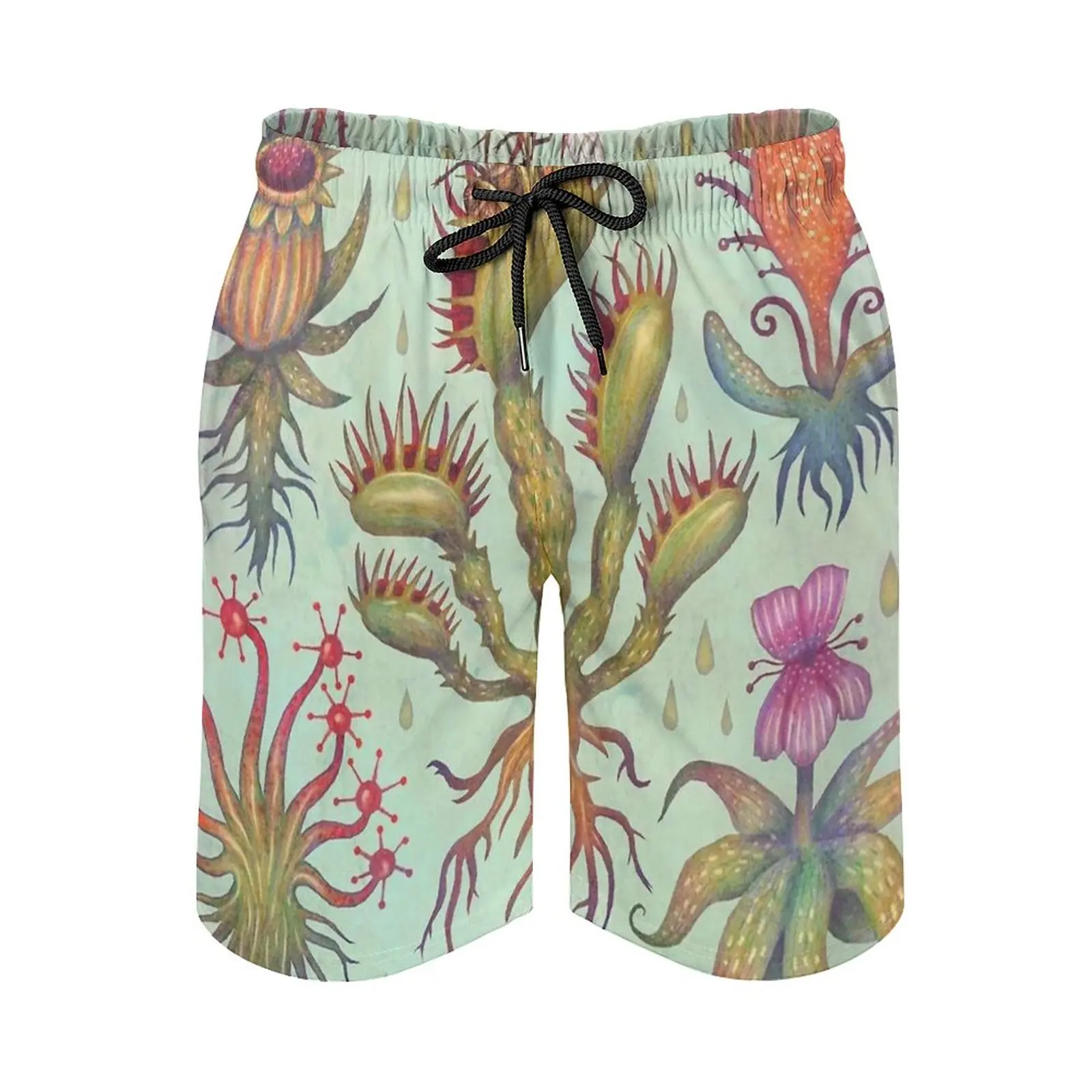 

Carnivorous Plants Men'S Beach Shorts With Mesh Lining Surfing Pants Swim Trunks Carnivorous Plants Plant Nature Watercolors