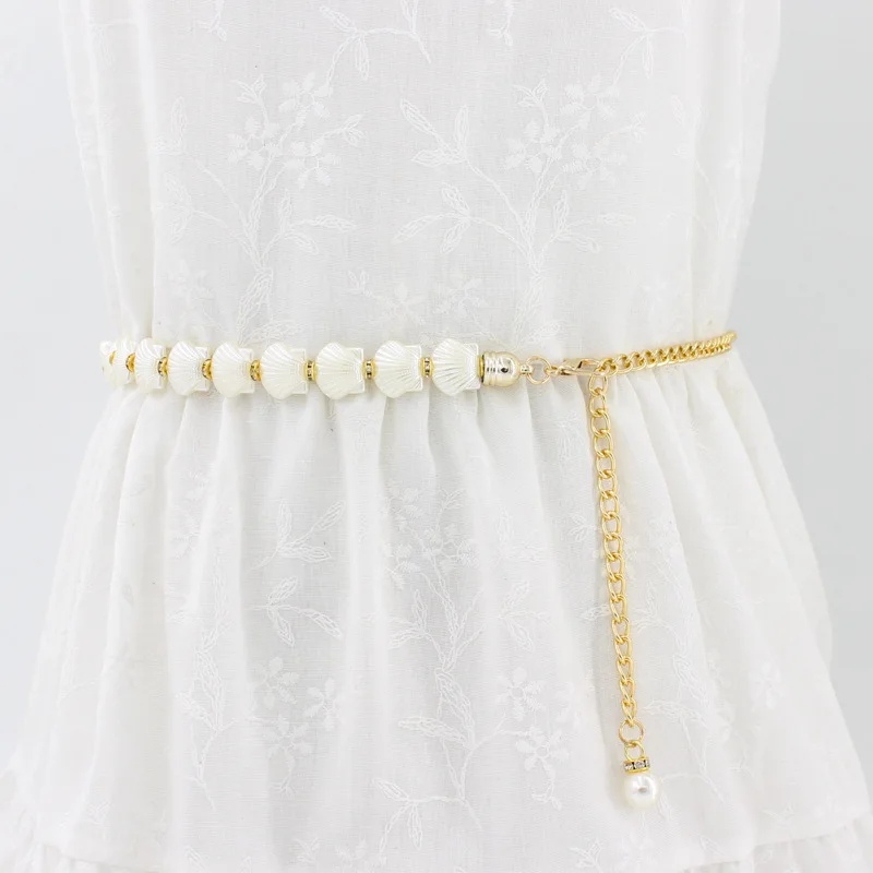 

2022 Punk Alloy Metal Crystal Waist Belt For Women Dress Lady Adjustable Chic Pearl Bead Hook Chain Buckle Waistbands Accessory