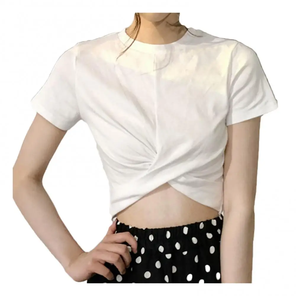 Женская футболка с коротким рукавом и круглым вырезом однотонная