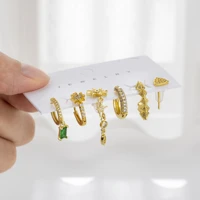 sipengjel fashion 6 piece set christmas earrings green zircon jewelry set punk pendant hoop earrings for women gift
