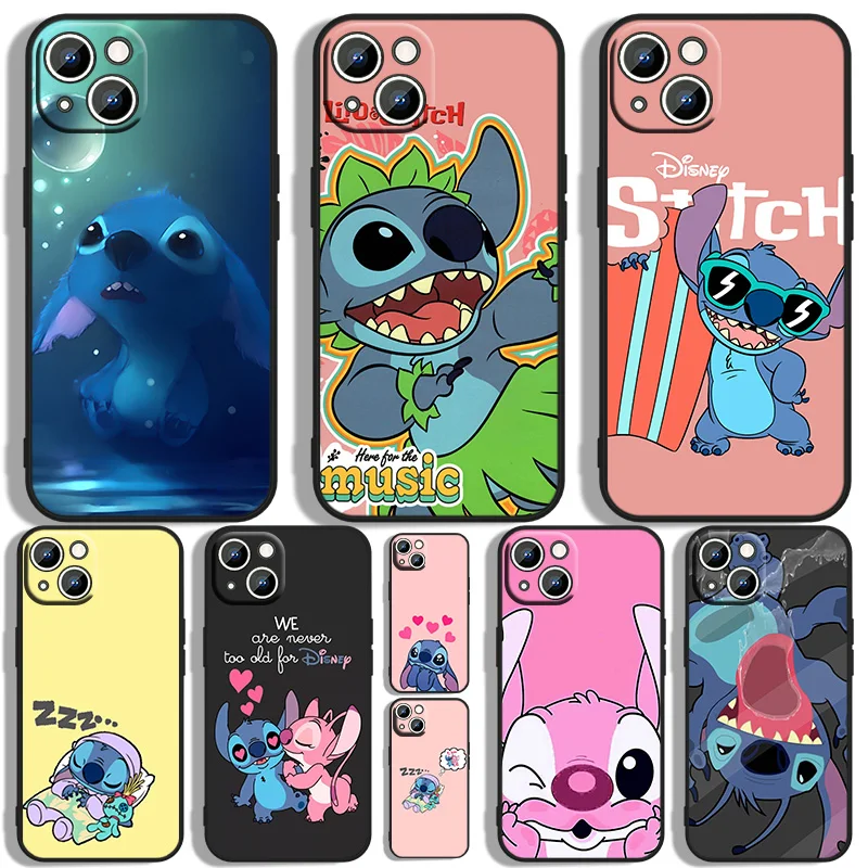 

Cute Lilo Stitch Phone Case For Apple iPhone 11 12 13 14 Max Mini 5 6 7 8 S SE X XR XS Pro Plus Black Iuxury Silicone Back Soft