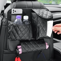 universal car seat back organizer pu leather black seat storage bag multi pockets phonewater bottletissue holder with hooks