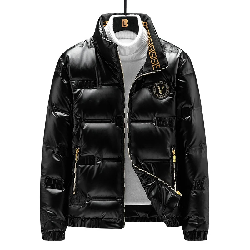 Winter Clothes, Shiny Men'S Green Coat, Fashionable Down Jacket, European And American Trend, Stand Collar  Short Style, Persona