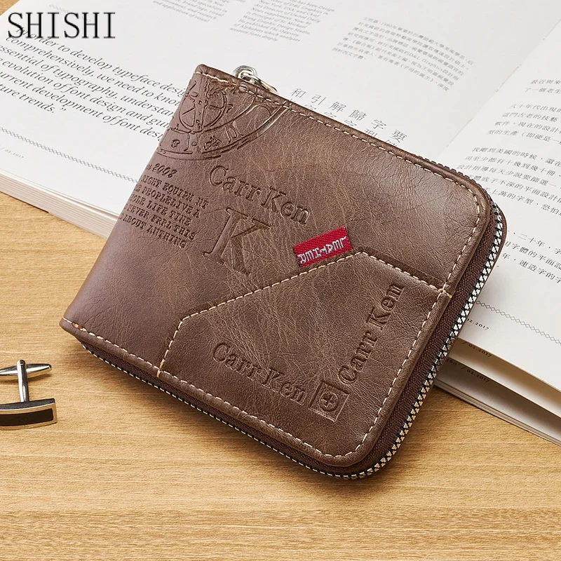 New Retro Wallet Men's Horizontal Short Zipper Coin Change Multiple Card Slots One-Piece Wallet Wallet