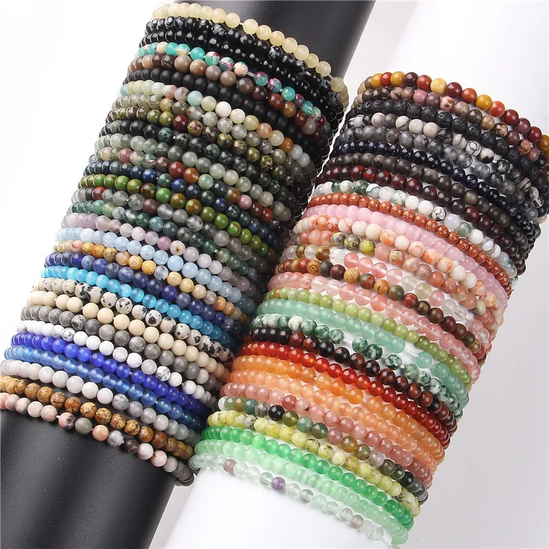 

10pcs 4mm Agates Tigers Eye Stone Women's Bracelet Handmade Semi-precious Stone Elastic Lover Couple Friend Bracelets