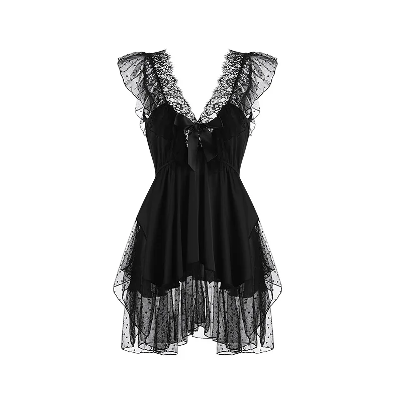 Sexy Women's Nightwear Sex Night Dress Women Sleepwear Lingerie V-Neck Women's Pajamas Solid Night Wear Lace Satin Dress Women