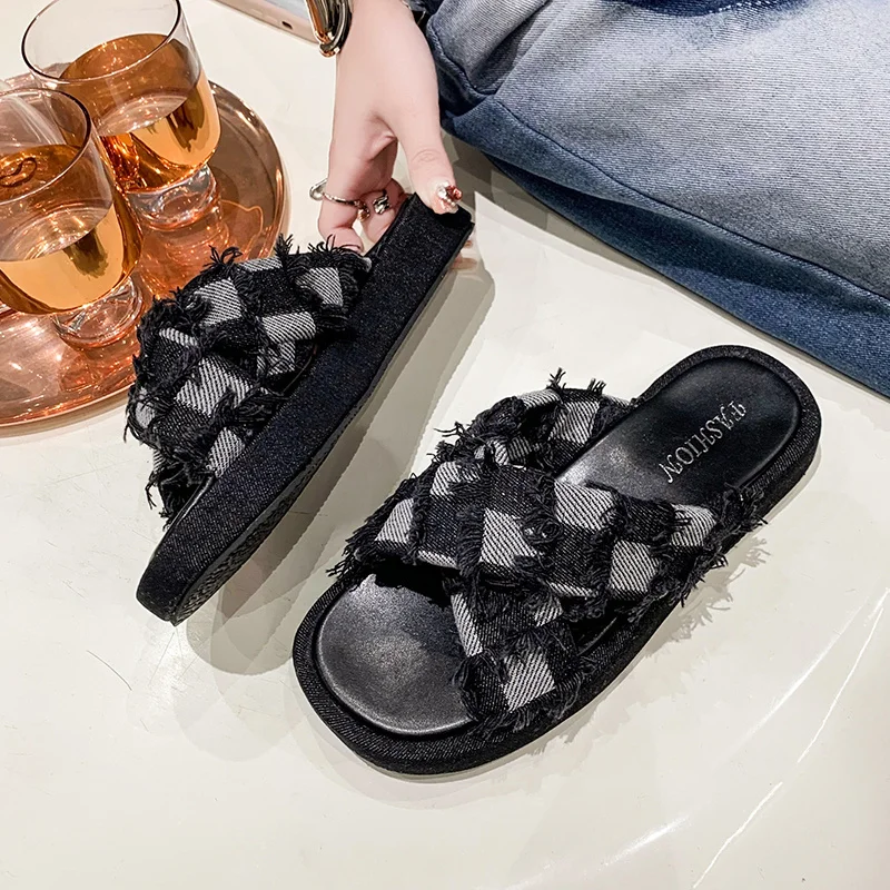 Denim Rome Thick Women Slipper 2023 Summer Platform Heels Casual Sport Beach Ladies Slides Fashion Dress Women Sandals Flip Flop