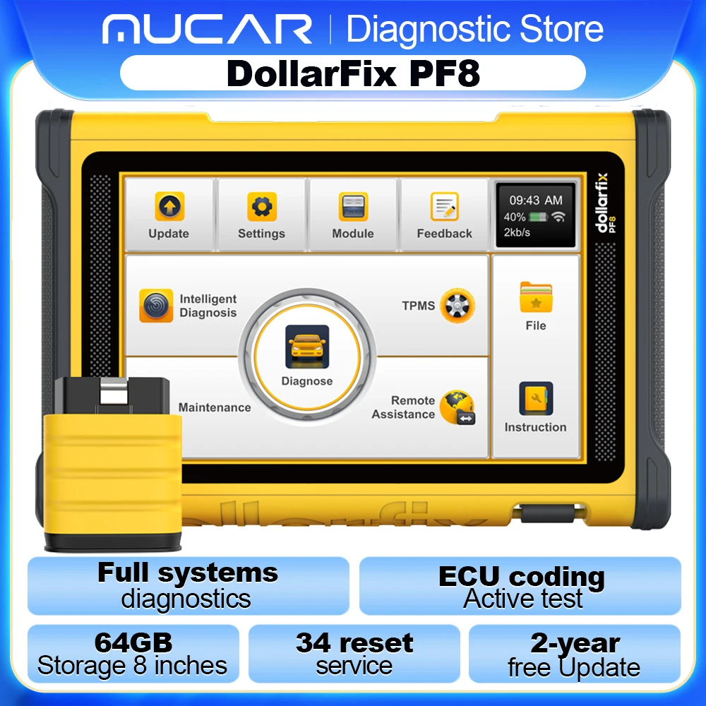 

Бесплатный пожизненный DollarFix PF8 Профессиональный OBD2 сканер OE-уровневый полносистемный диагностический инструмент ECu Кодирование двунаправленный 34 сброса