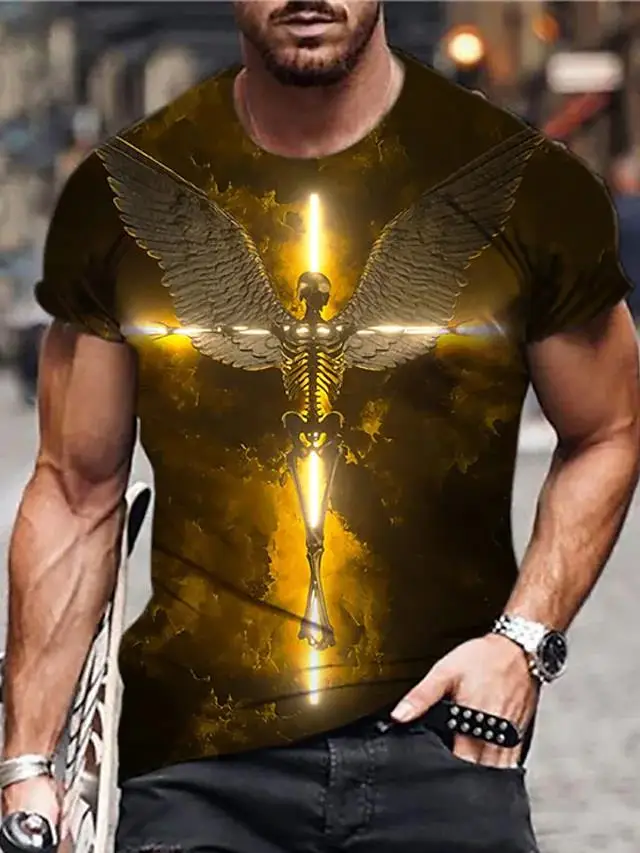 

Men's Shirts Summer Short Sleeve Graphic Pattern Skull Wings 3D Printed Crew Neck Daily Holiday Print Clothing Casual