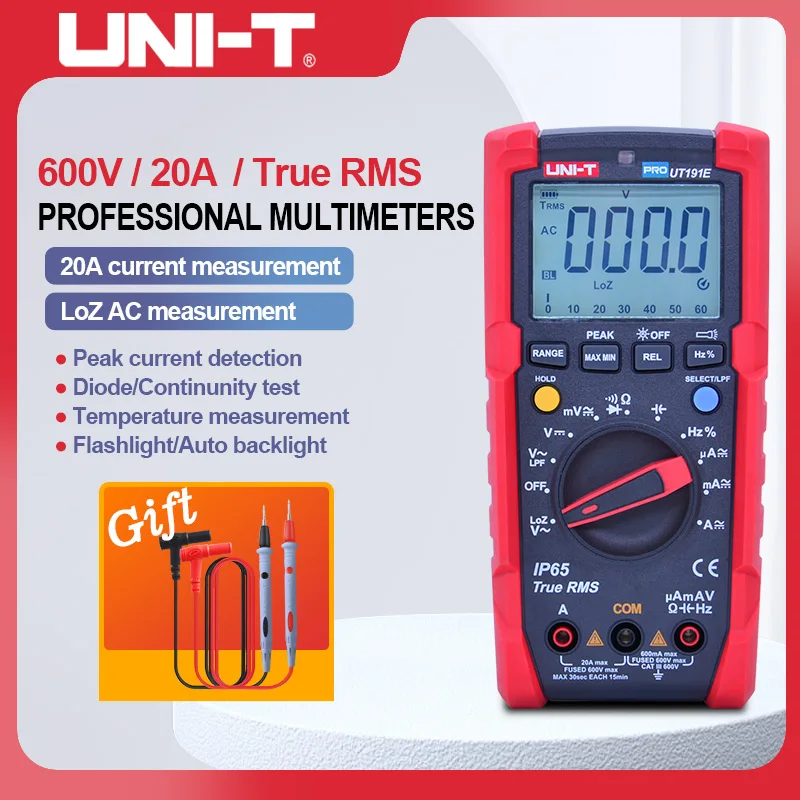 

UNI-T UT191E UT191T Professional Digital Multimeter True RMS IP65 Waterproof 6000 Count 20A Ammeter 600V Volt ACV LOZ LPF Tester