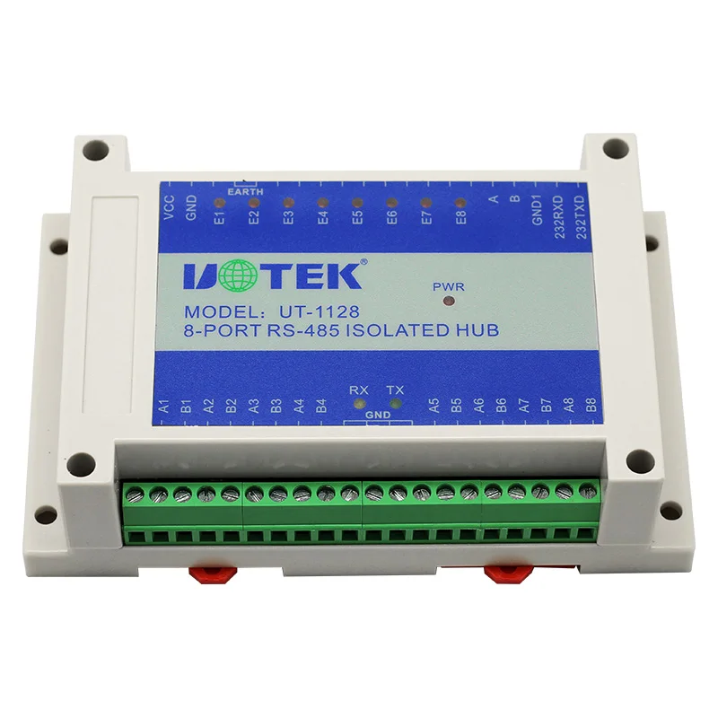 Фото UOTEK Промышленный RS232 RS-232 RS-485 на 8 портов RS485 Последовательный концентратор RS485 Оптоэлектронная изоляция Адаптер защиты от перенапряжения ESD UT-1128 №2