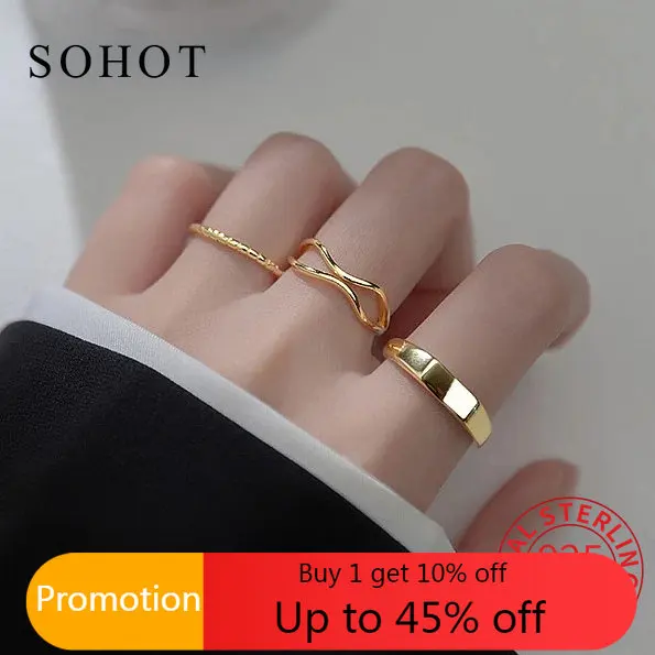 

Модное регулируемое геометрическое кольцо из стерлингового серебра 925 пробы с волнистой линией для модных женщин, ювелирные изделия в стил...