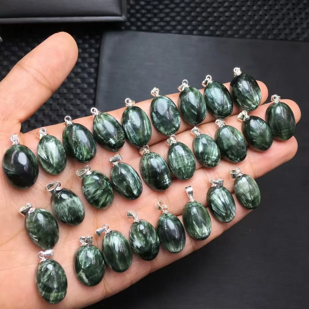 1 шт. Fengbaowu натуральный серафинит овальный кабошон кулон стерлингового серебра 925