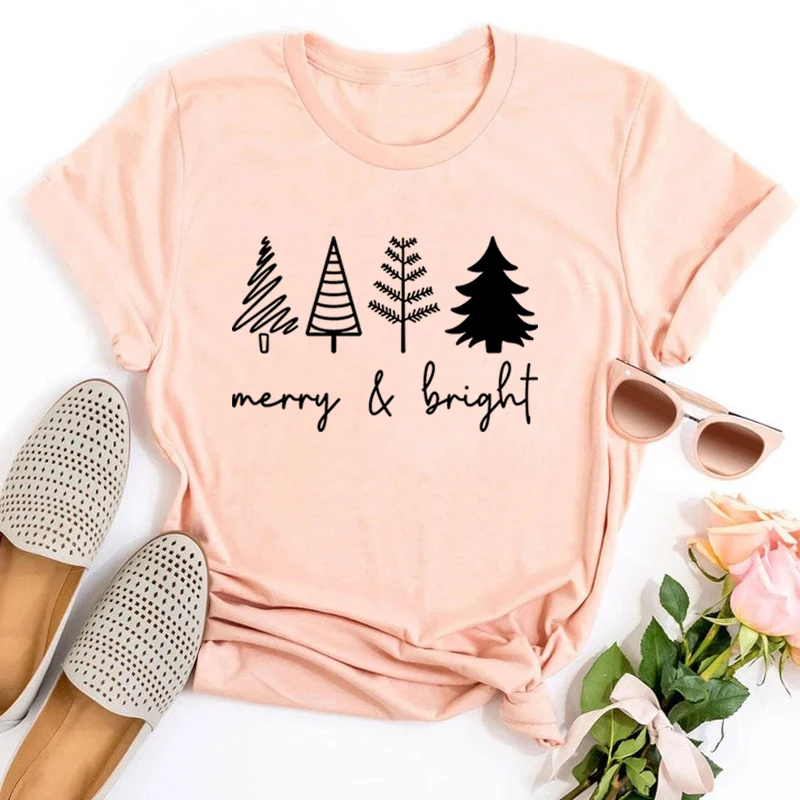 

Merry Bright Christmas Trees Tshirt Christmas Shirt Holiday Womens Holiday Kawaii Clothes Christmas Shirt Winter Clothing m