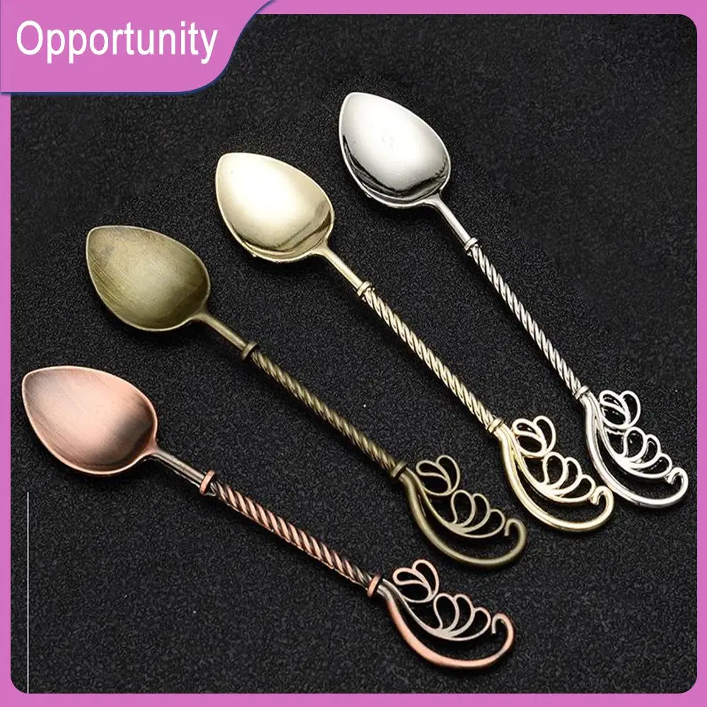 

Antique Polishing Classical Spoon Elegant Coffee Spoon Dessert Fork Flower Carving Pattern Small Spoon Gift Crafts Retro