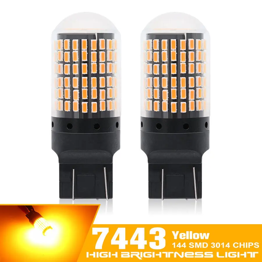 

2x Amber 7443 7440 T20 LED CANBUS 144SMD Car Turn Signal Light Parking Lamp Bulb