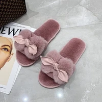 cotton slippers ladies bow home flat slippers women furry slippers fur slides chinelos mulher flat slippers for women fur slides