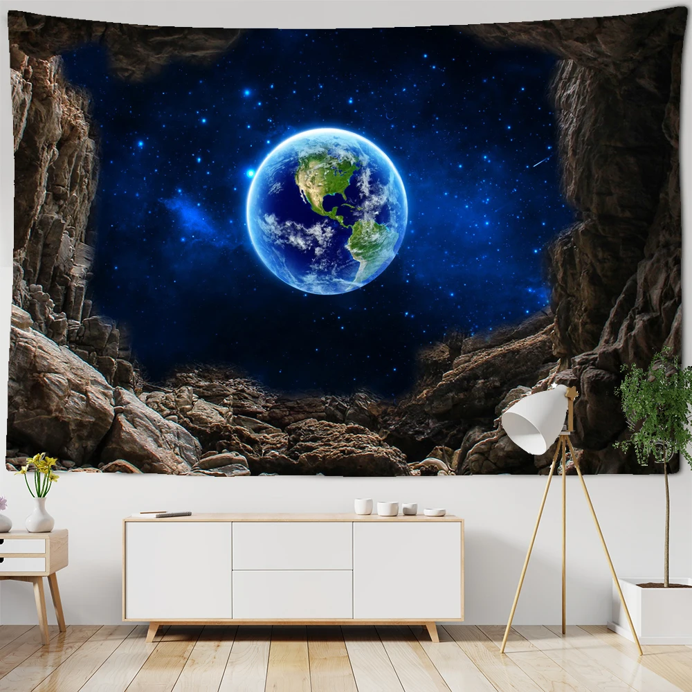 

Starry Galaxy Earth Tapestry Wall Hanging Psychedelic Universe Room Large Tapestry Decoration Bedroom Living Room Wall Cloth