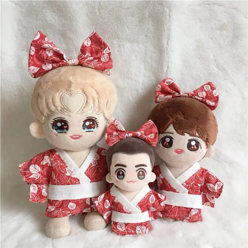 

Kimono Style clothing for 10cm /20cm cotton cartoon doll clothes handmade red suit Korean popular plush doll dress accessories