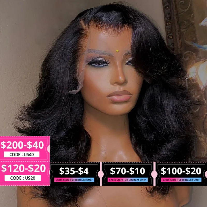 Body Wave Bob Wig 13x4 Transparent Lace Frontal Wig Brazilian Human Hair Wigs Virgin Remy Hair 5x5 Lace Closure Wig 180% Density