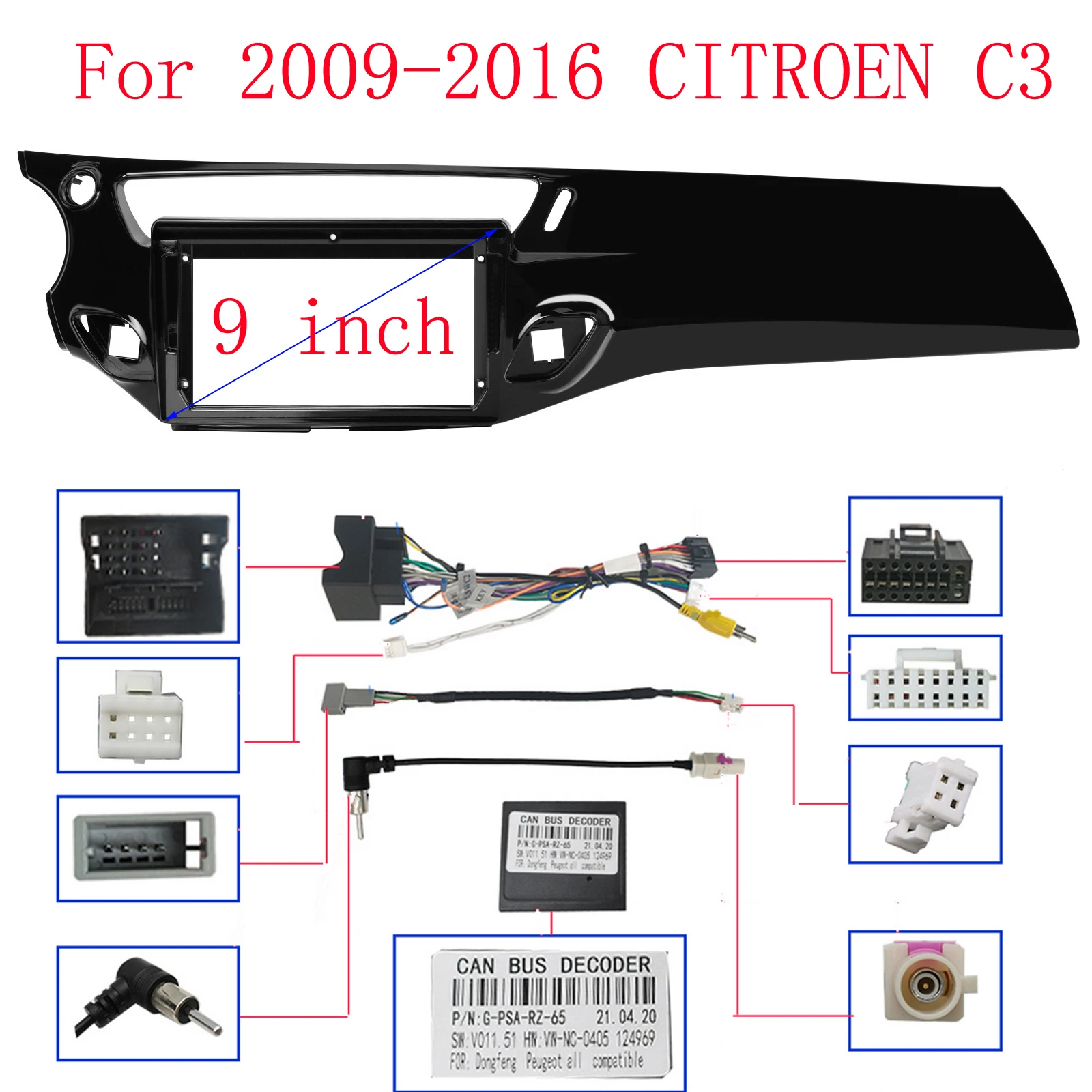 

9-дюймовый для 2009-2016 годов CITROEN C3 MK2 SC FRAME Автомобильный радиоприемник Стерео GPS MP5 Android плеер 2 Din Fascias Панель приборной панели Крышка рамки