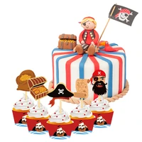 20pcsset diy caribbean pirate theme happy birthday party decoration cupcake toppers and cake wrappers kids party favors