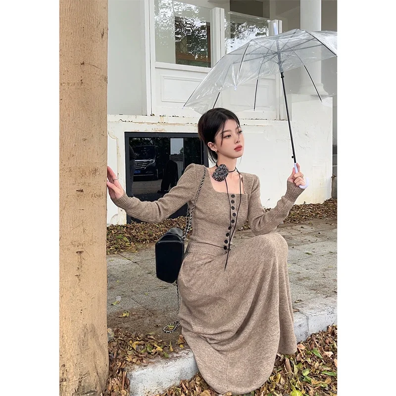 Plus Size Ruyan ~ Autumn Women clothes 2024 New Fashion Cardigan korea Base Sweater Skirt Two-piece Suit
