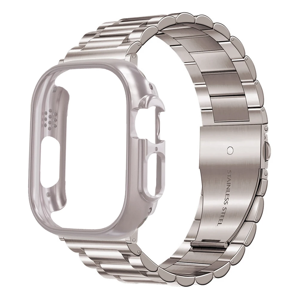 

For apple watch ultra 49mm case + band Stainless Steel bracelet for iwatch apple watch 8 7 45mm 41mm pc case + strap Accessories
