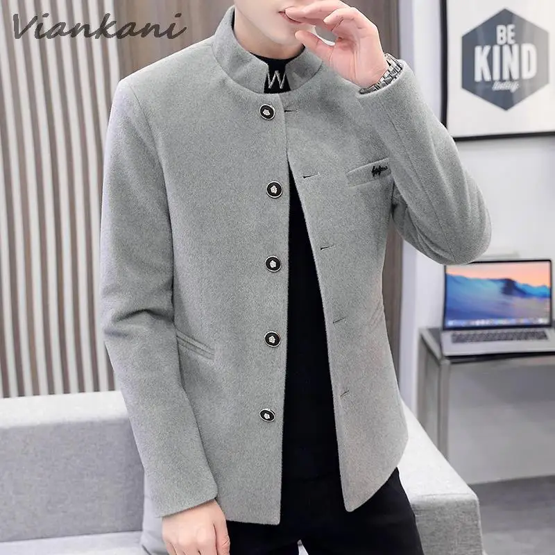

Men's Stand Collar Blazers Autumn Solid Woolen Jacket 2022 New Youth Chinese style Leisure High Quality Zhongshan Suit Jackets