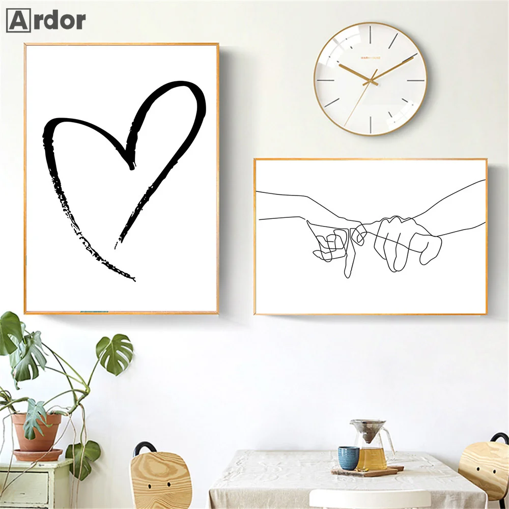 

Абстрактный ручной постер и печать Пара ручная любовь сердце холст черно-белая настенная живопись картины Домашний декор