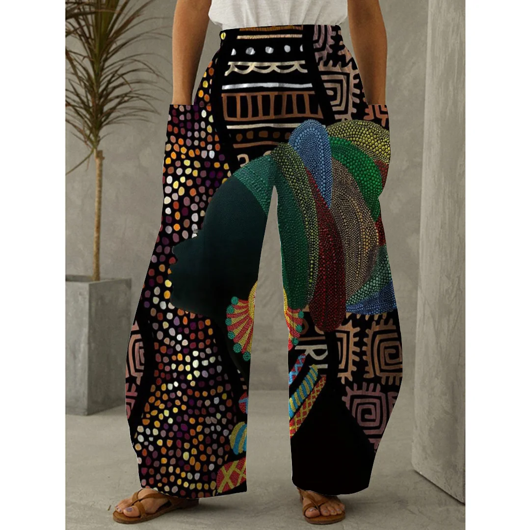 

2022 New Summer Women's Clothes Long Pants Loose Casual Fashion Oversize Elastic Pocket Colorful Print Full Length Street Wear