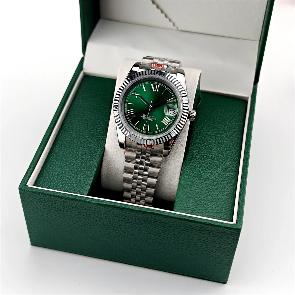 Механические часы NH35 светящиеся с эффектом привидения и бревен нержавеющая