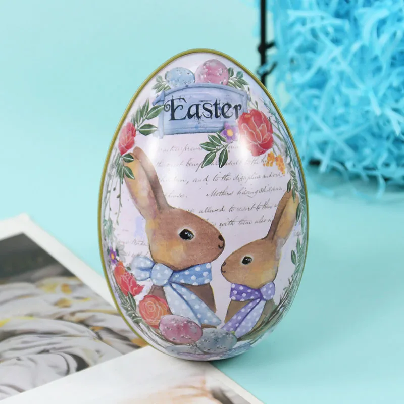 12/6cm Candy Box Metal Easter Eggs Easter Gift Boxes Cartoon Spring Bunny Rabbit Family Birthday Baby Shower Party Decorations