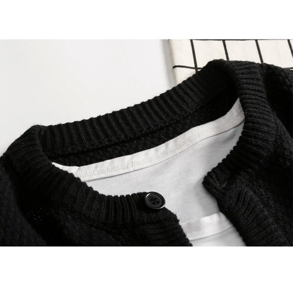 Stylish Knitting Cardigan O-Neck Comfy Male Single Breasted Knitted Cardigan Sweater  Elastic Sweater Coat for Work