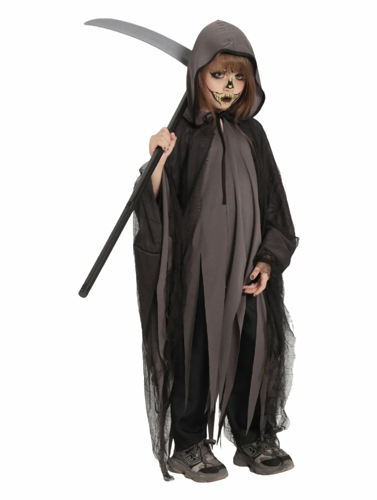 Хэллоуин Туманный Призрак косплей сетчатый серый плащ Костюм Детский зло с косой