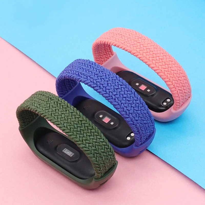 Плетеный нейлоновый ремешок для xiaomi Mi band 6 браслет с NFC спортивный эластичный