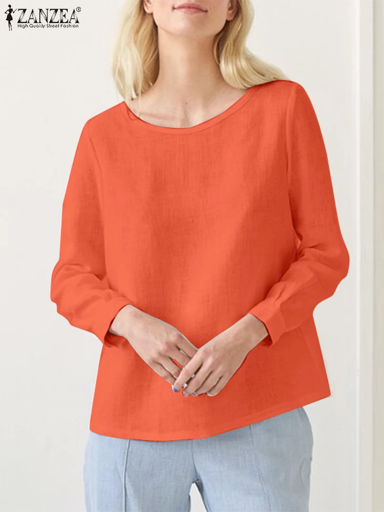 

ZANZEA Long Sleeve O-Neck Thin Shirts Women Spring Solid Blouse Female Stylish Causal Elegant Chemise Holiday Oversized Tops