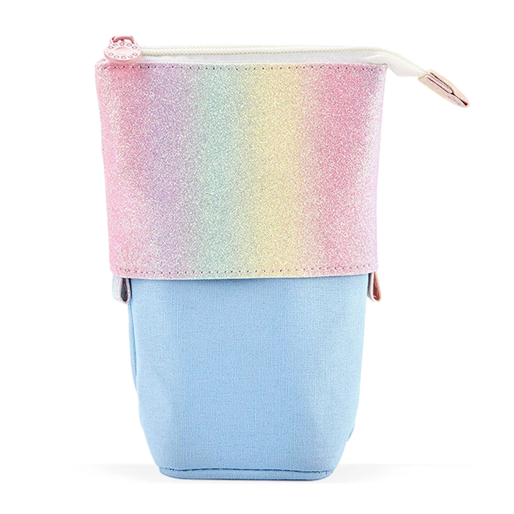 

Retractable Pencil Case Waterproof Large Capacity Standing Pen Holder Stationery Organizer Bag for Children Gifts Blue