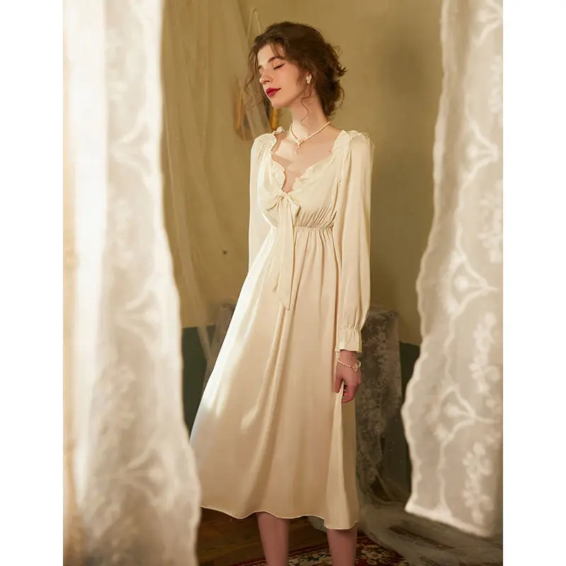 Женская Однотонная ночная рубашка в стиле принцессы для отдыха женская