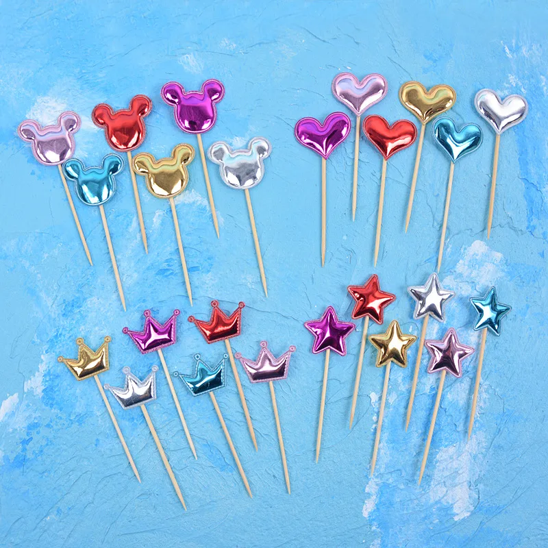

20Pcs Wedding Cake Topper Glitter Dessert Table Flags Bridal Engagement Birthday Party For Baking Lovely Heart Star Crown Decor