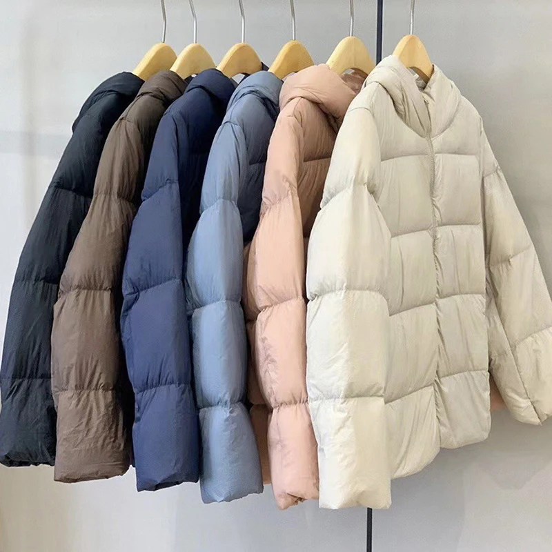 2022 Winter Women's Down Jackets Ultra Light Warm Casual Coat Female Puffer Jacket With a Belt Hooded Parka Overcoat