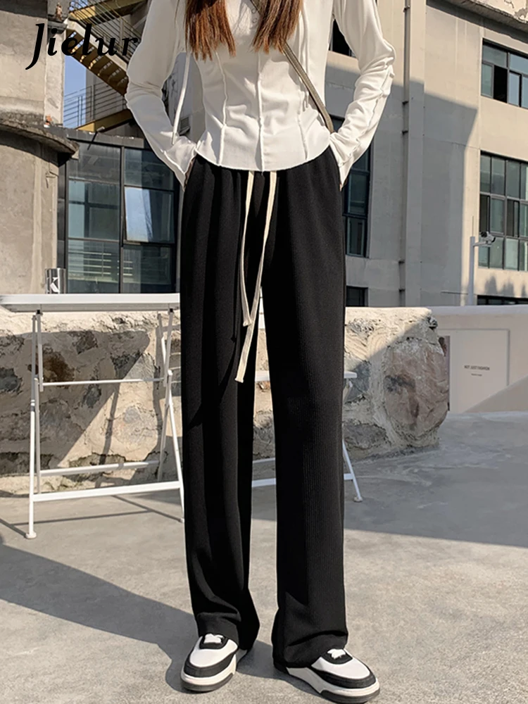 Jielur Прямые женские брюки однотонные черные белые розовые цвета хаки для отдыха