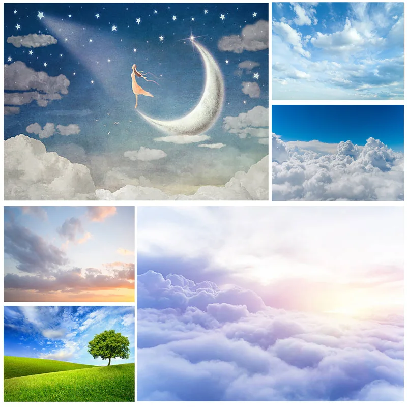 

Фон для фотосъемки с изображением природного пейзажа голубое небо и белые облака Луг Путешествия Фото фоны студия реквизит 22330 TKYD-03
