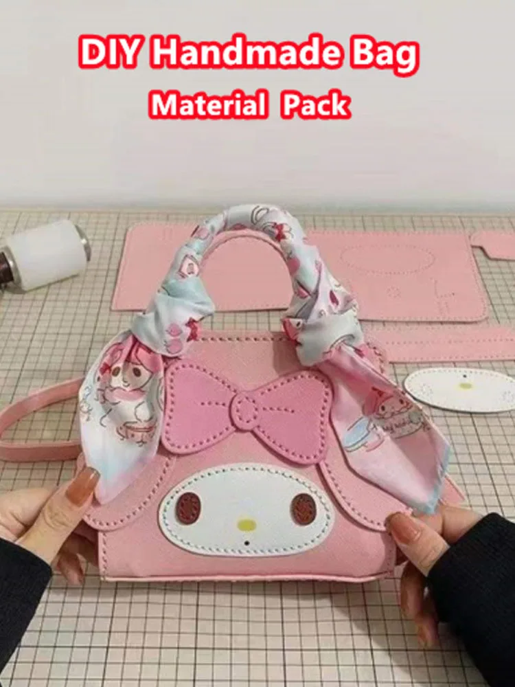 

Diy Handmade Bag Cartoon Material Pack Kawaii Handbag White Pink Messenger Shoulder Bag Pu Leather Adjustable Clutch Top Handle