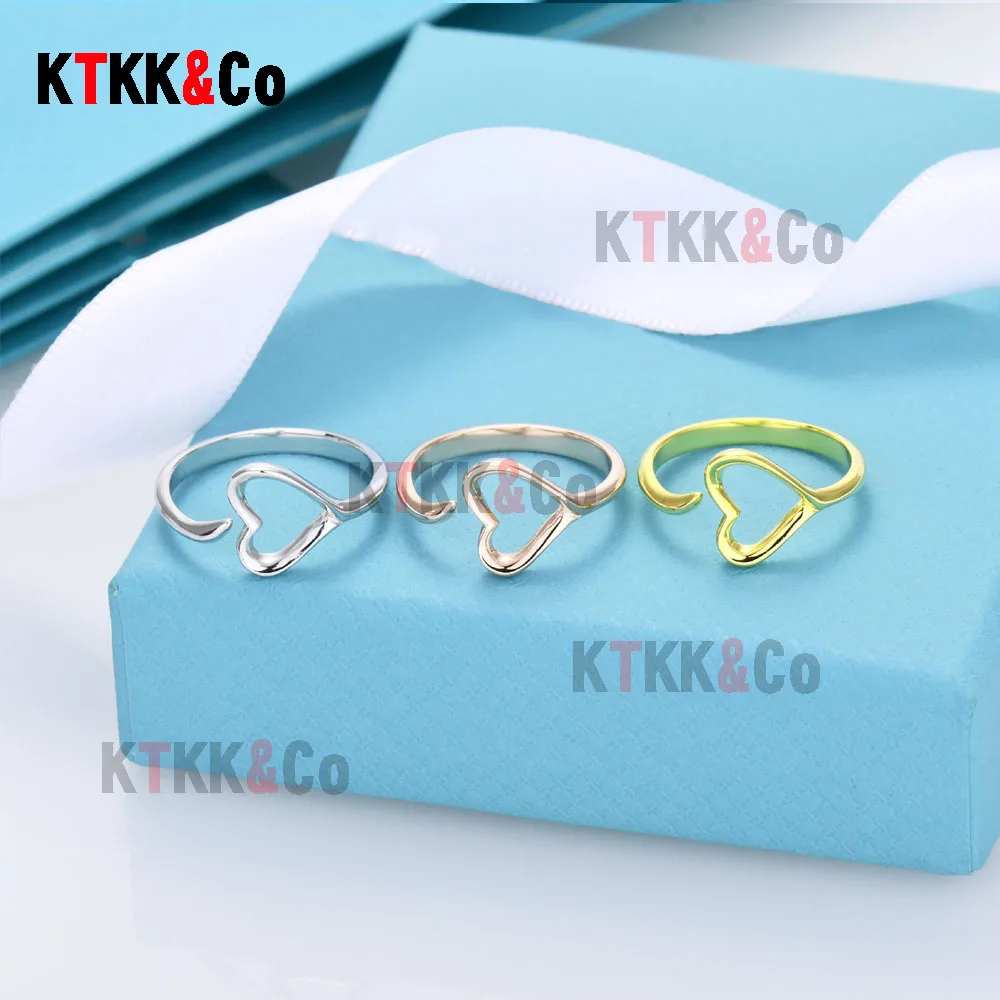 

High Quality 925 Sterling Silver Fashion New Hollow Heart Shaped Open Ring Women's Luxury Ring Jewelry Christmas Gift